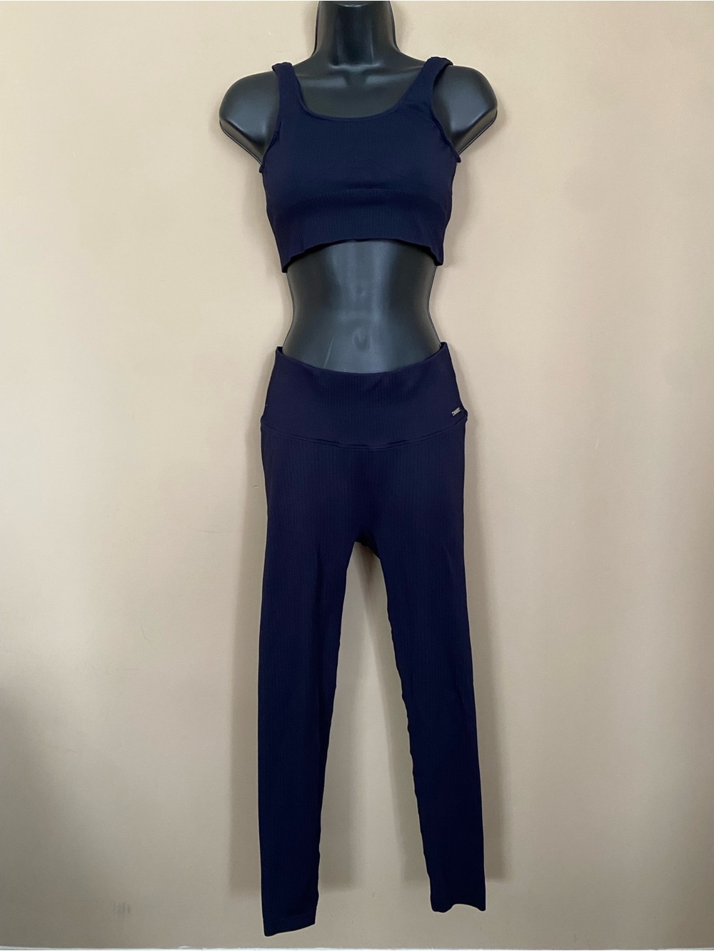 Lilias Active Ribbed High-Waist Leggings & Crop Tank Set - Navy